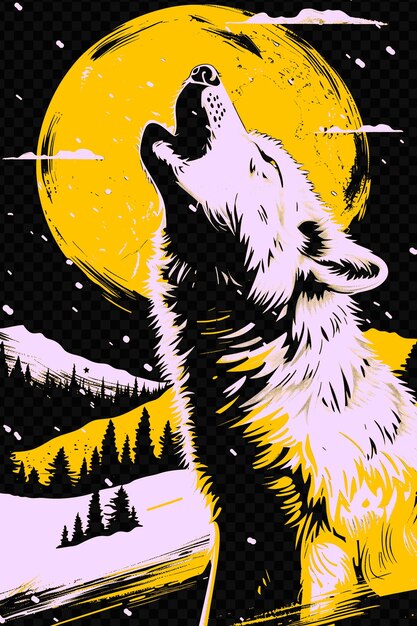 PSD loup hurlant à la lune avec un paysage enneigé poster design psd art design concept poster banner