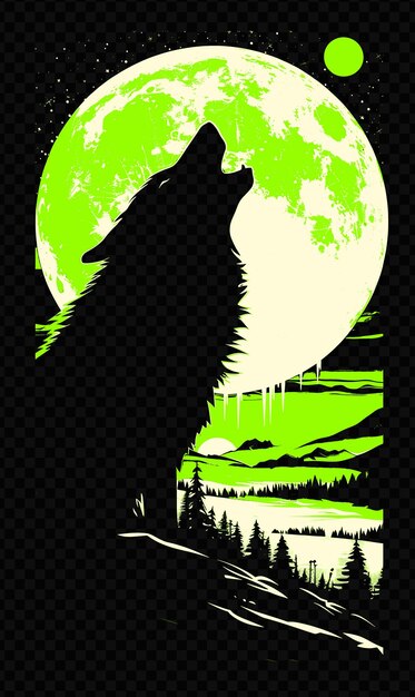 PSD loup hurlant à la lune avec un paysage enneigé poster design psd art design concept poster banner