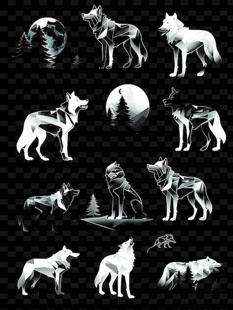 PSD un loup avec un loup sur le dos et la lune en arrière-plan