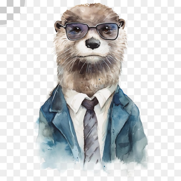 PSD une loutre en costume sur un fond transparent