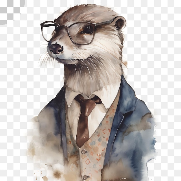 PSD une loutre en costume sur un fond transparent