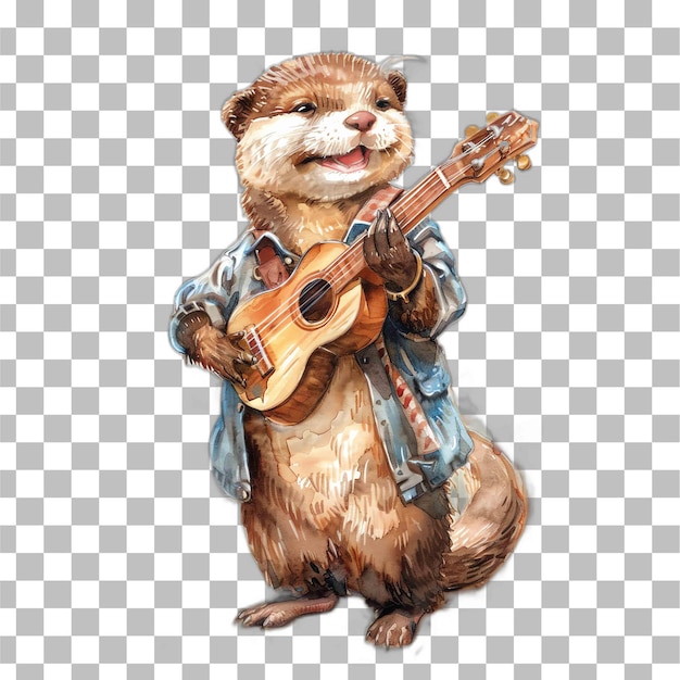 PSD une loutre, un mignon animal avec une guitare pour la pépinière.