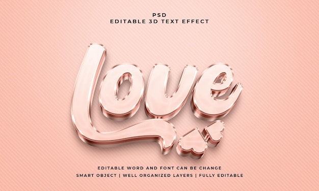 Love 3d Editable psd Estilo de efecto de texto con fondo