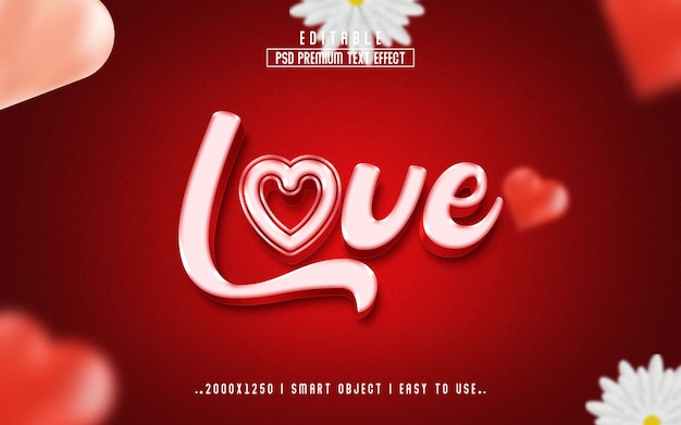 Love 3d editable psd estilo de efecto de texto