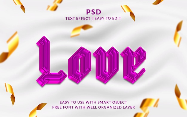 PSD love 3d estilo de efecto de texto editable psd