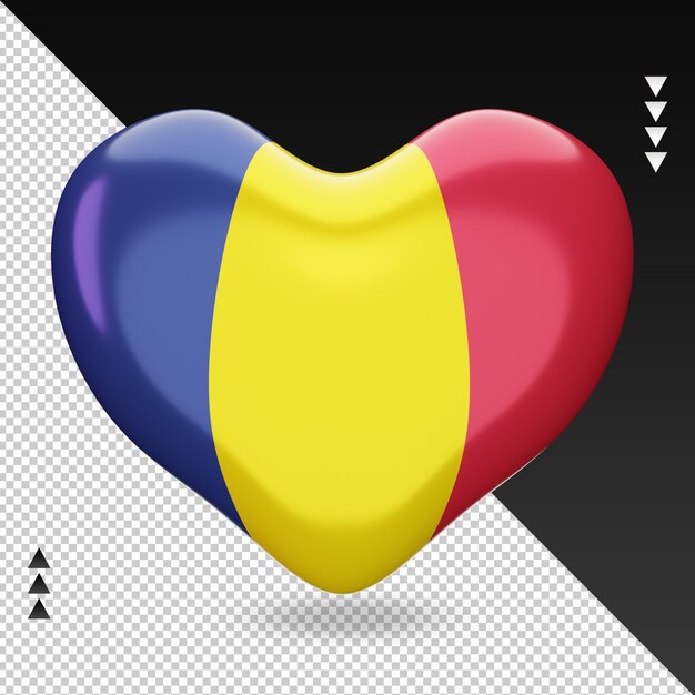 PSD love chad flag hearth, renderização em 3d, vista frontal