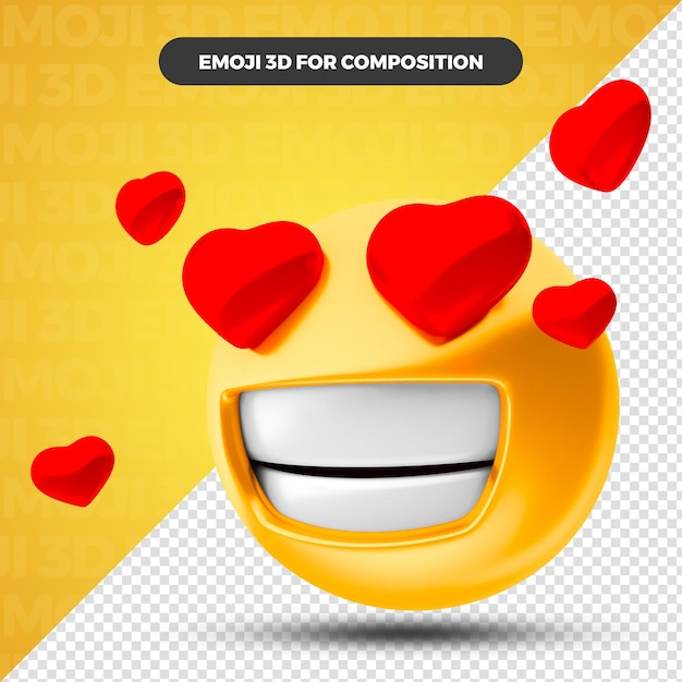 PSD love heart emoji 3d render para composição