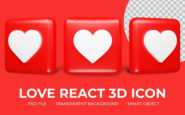 Love react ou instagram like react icon 3d icon