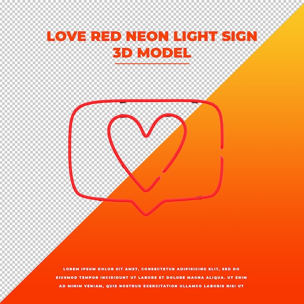 Love red neon light sign aislado modelo 3d