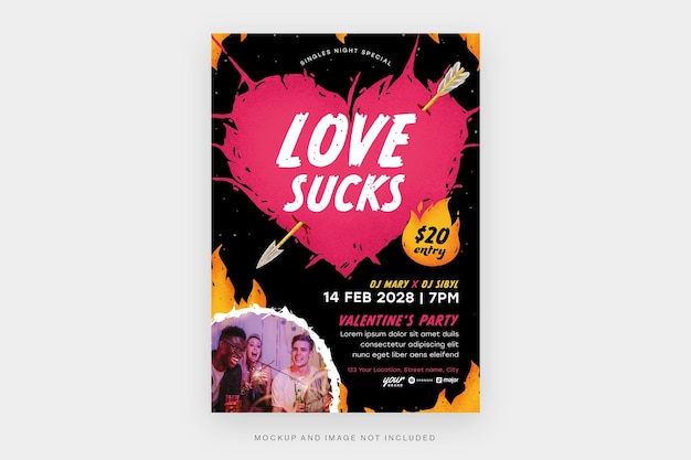 PSD love sucks valentine party flyer-vorlage in psd v1