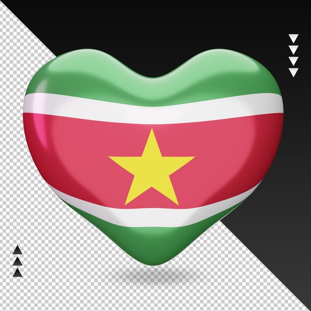 Love suriname flag heart renderização 3d vista frontal