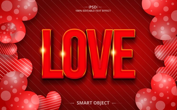 PSD love valentine's day psd diseño de efectos de texto