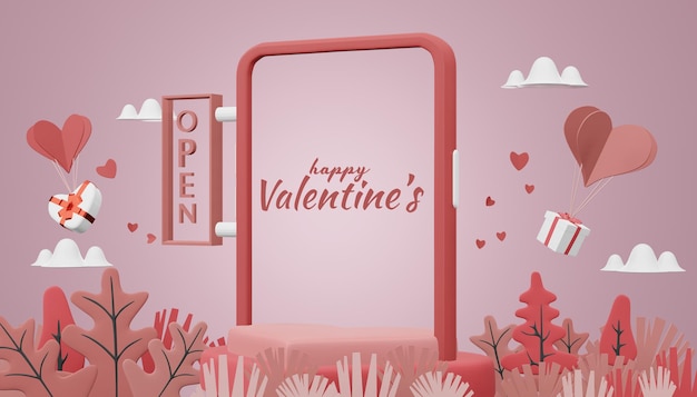 Lovely happy valentines day mockup-konzept in 3d-rendering