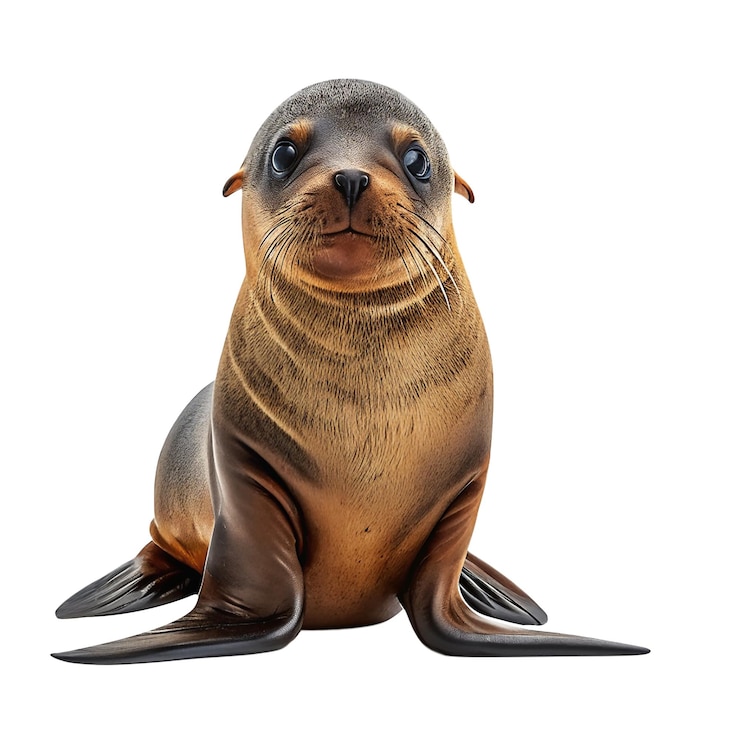 PSD lovely sea lion with detailed fur texture and adorable face transparent background