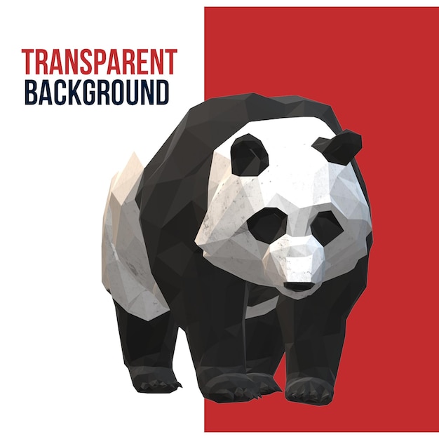 Low Poly Panda 3D-Modell auf durchsichtigem Hintergrund durchsichtig