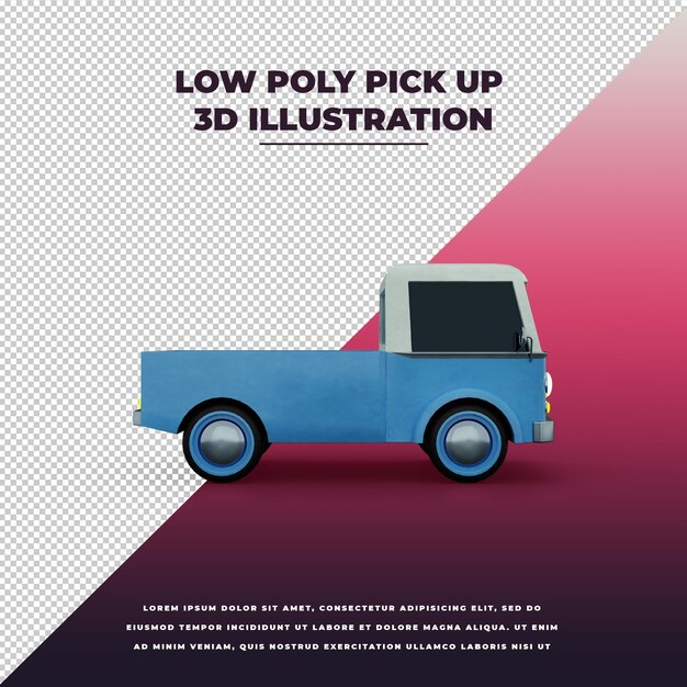 Low poly pick-up 3d-illustration 3d isoliert