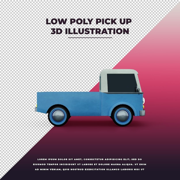 Low Poly Pick Up Ilustración 3D 3D aislado