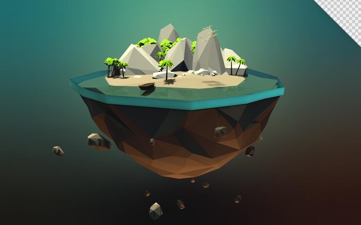 Low Polygonal 3d isla ilustración naturaleza tierra baja poli estilo vista frontal 3d prestado