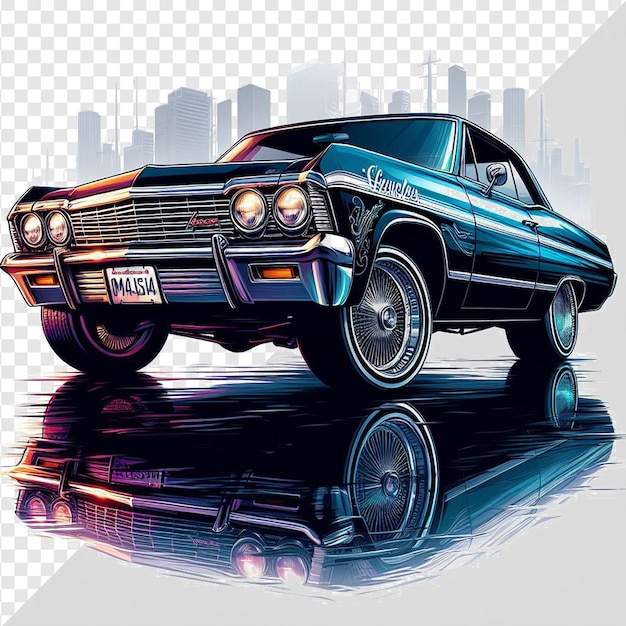 PSD lowrider v8 isolado em fundo transparente carro png automóvel estilo gangster de los angeles