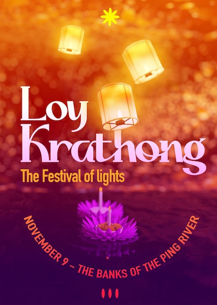 Loy Krathong Festival PSD-Kunstkonzept