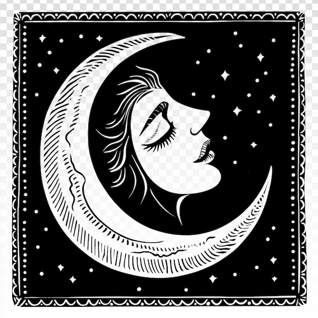 Lua crescente com rosto de mulher na arte popular