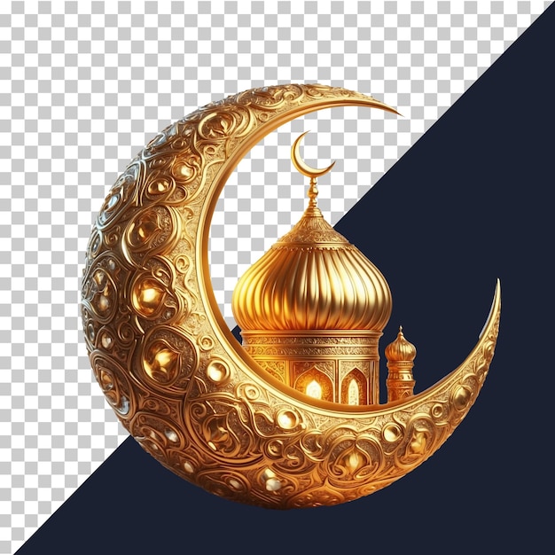 PSD lua crescente dourada ramadan renderização 3d com fundo transparente