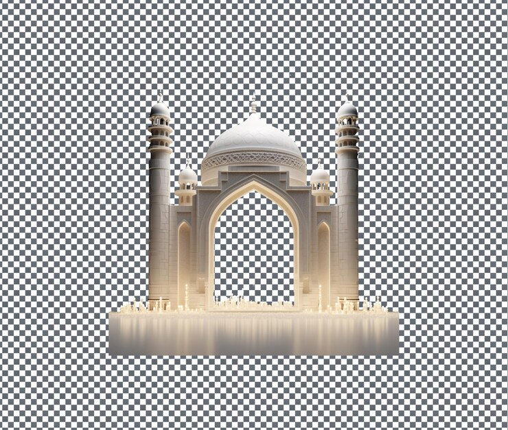 PSD lua crescente funcional e arco da mesquita modelo isolado em fundo transparente