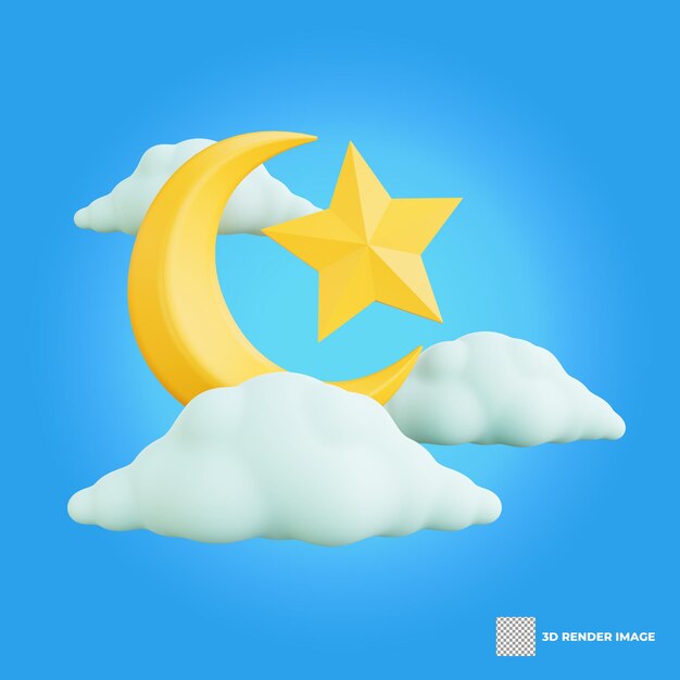 lua de renderização 3D e ícone do Ramadã estrela