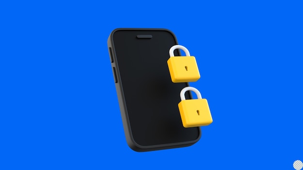 lucchetto con Smart Phone per la sicurezza della password online 3d render illustrazione isolata