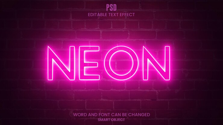 PSD luce al neon 3d effetto testo luminoso modificabile photoshop psd