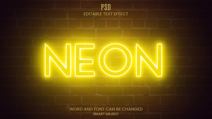 PSD luce al neon 3d effetto testo luminoso modificabile photoshop psd