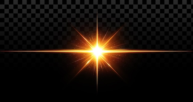 Luce brillante con bagliore arancione e flare della lente su uno sfondo trasparente