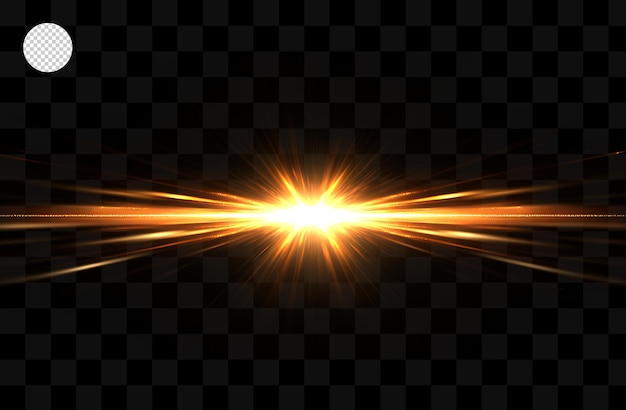 Luce gialla brillante dal centro del flash uno sfondo trasparente