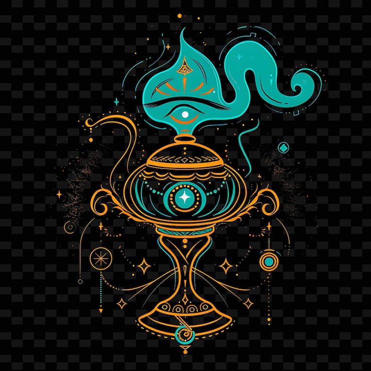 PSD luce luminosa di un genio con una lampada magica con neon turco png creative neon line art designs