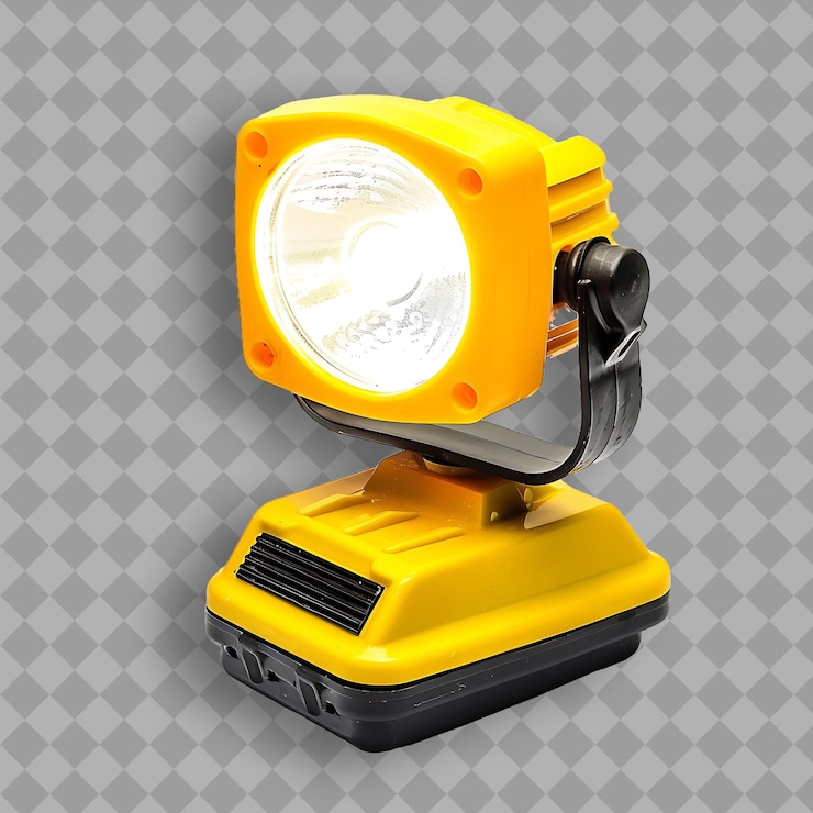 PSD luce de trabajo con cuerpo de plástico amarillo y luz blanca una herramienta u herramienta png en fondo limpio