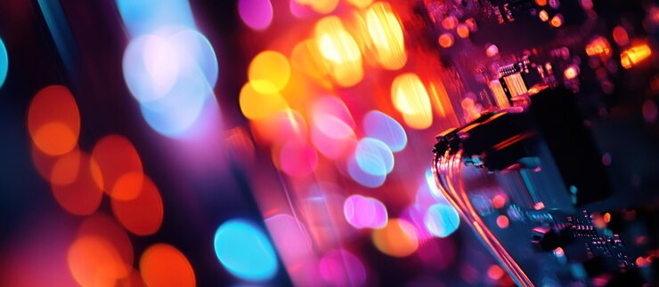 PSD luces bokeh abstractas de colores con componente tecnológico