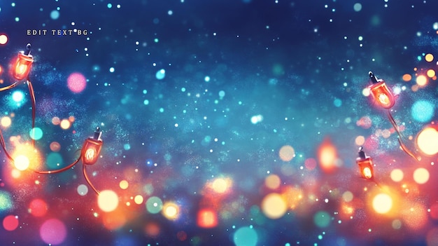 Luces bokeh festivas y chispas en un fondo azul
