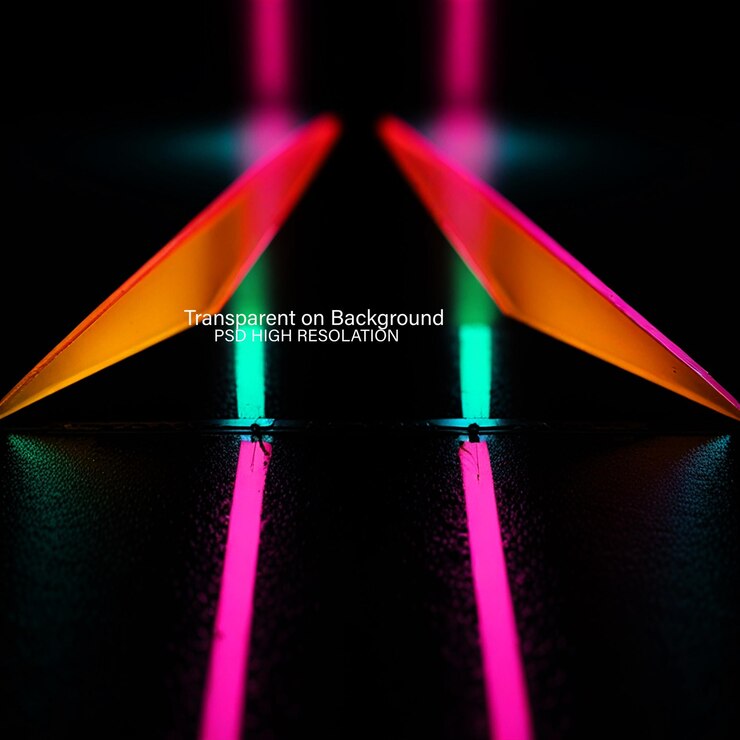 PSD las luces de colores brillantes brillan en una habitación oscura con una ventana en un fondo transparente