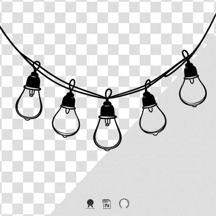 PSD luces de cuerda negra sobre un fondo png blanco transparente