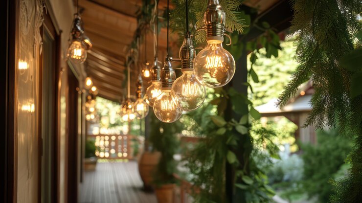 PSD luces de cuerda en un porche de madera