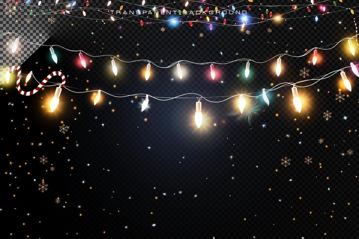 PSD luces navideñas coloridas sobre un fondo transparente