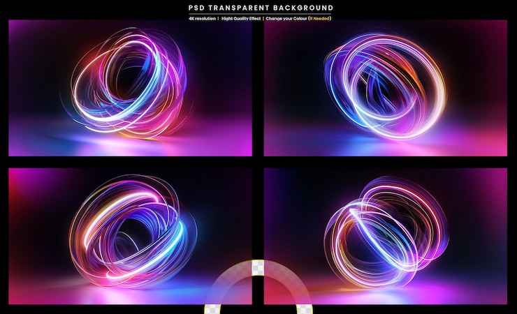 PSD luces de neón abstractas en un fondo transparente