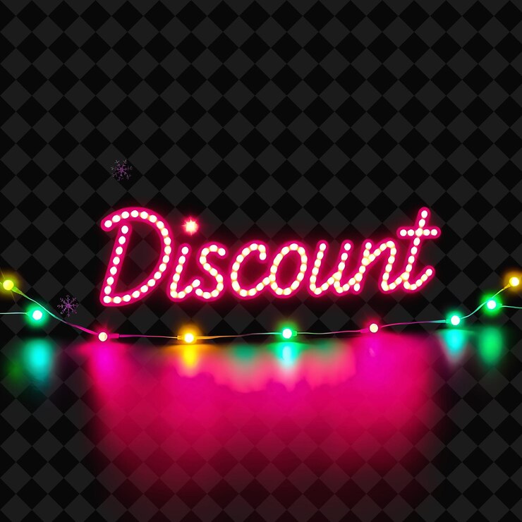 PSD luces parpadeantes con descuento luminarias de texto con neón vibrantes tonos multicolores luces festivas parpadeantes de vacaciones