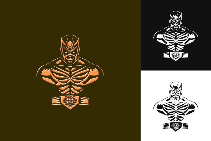 PSD lucha libre con un logotipo dinámico que ilustra a un luchador embell diseños de símbolos culturales de méxico