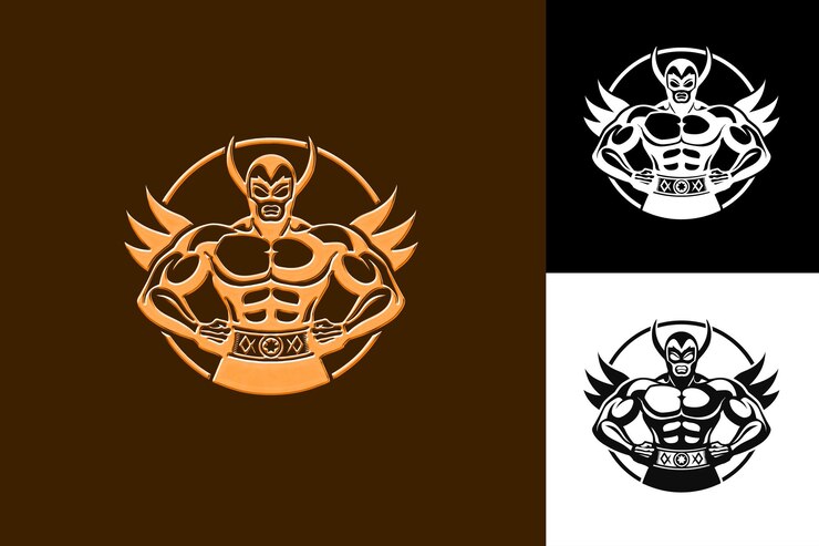 PSD lucha libre con un logotipo dinámico que ilustra a un luchador embell diseños de símbolos culturales de méxico