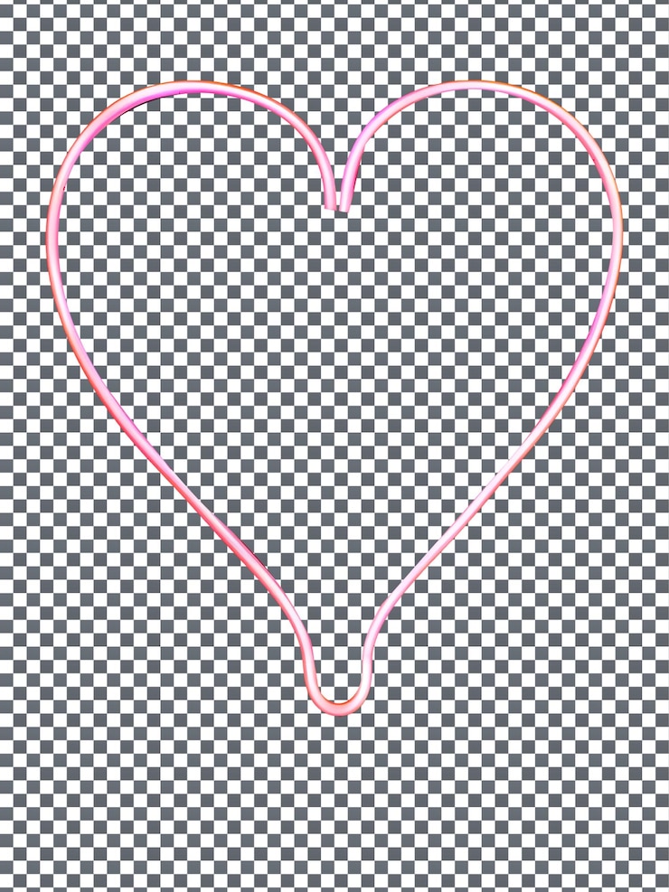 PSD luci al neon tubo a forma di cuore isolato su sfondo trasparente