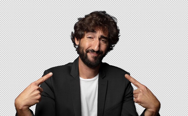 PSD luciendo orgulloso, arrogante, feliz, sorprendido y satisfecho, señalándose a sí mismo como un ganador