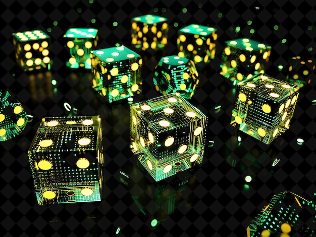 PSD lucky dice 16-bit-pixel mit casino-symbolen und lucky sevens y2k-form neon-farbkunst-sammlungen