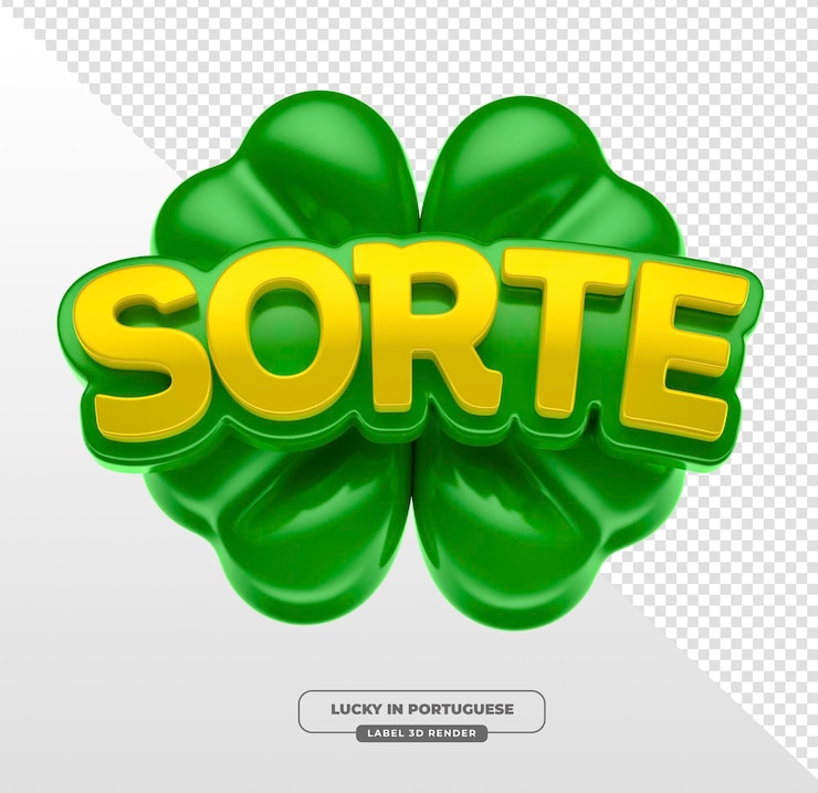 PSD lucky em português clover com a palavra sorte em renderização 3d