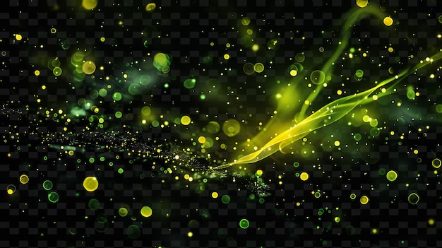 PSD la lueur verte et jaune des particules